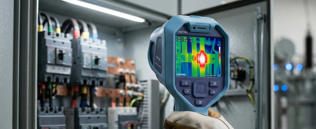 FOTRIC TK7 thermische camera die verborgen vocht in muren detecteert tijdens een HVAC-keuring